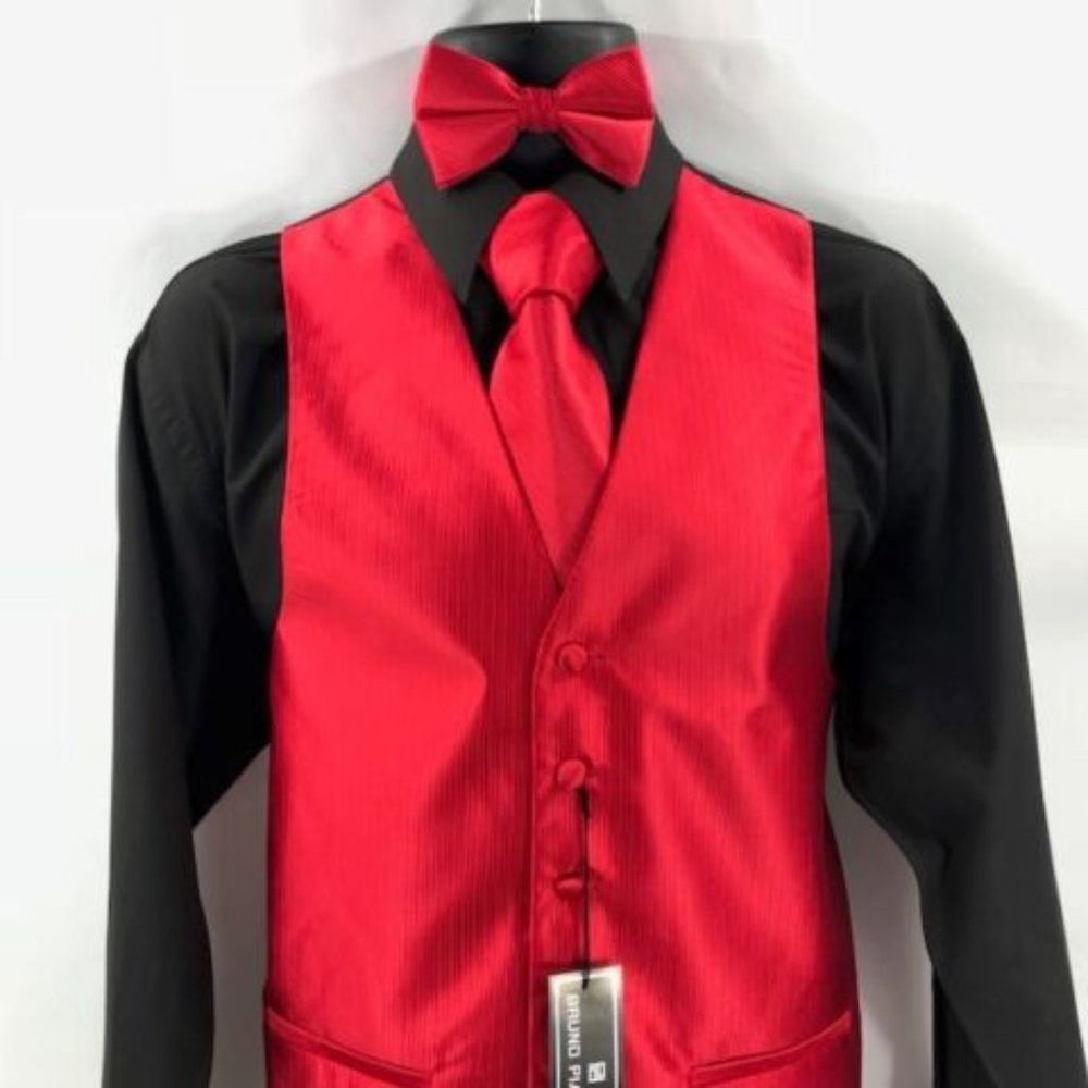 Bruno Piattelli Roma Men's Red Vest Set 4 Piece Tie and Bow Tie Hanky Size 2XL